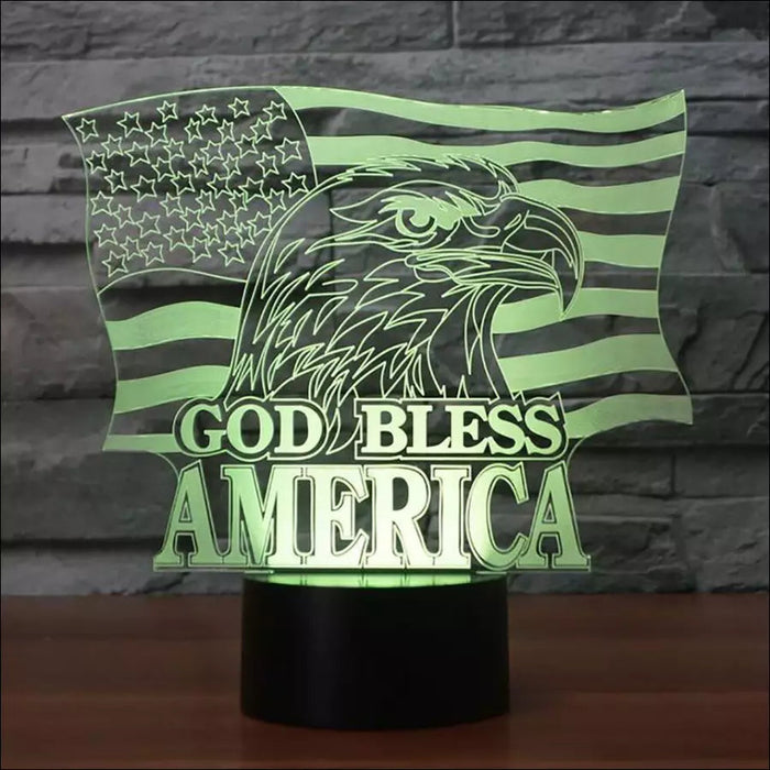 God Bless America Flag 3D Lamp - Decorative Piece