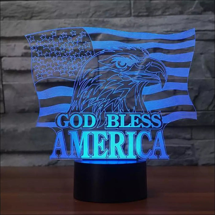 God Bless America Flag 3D Lamp - Remote Control - Decorative
