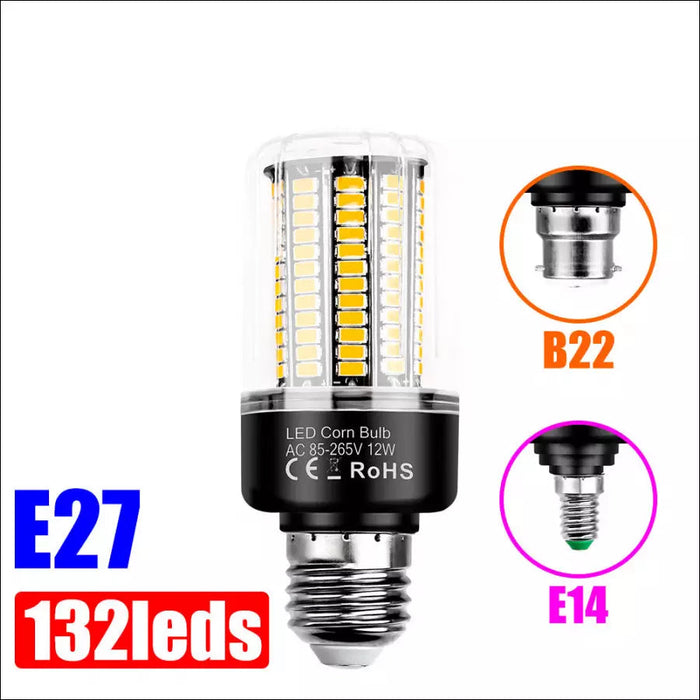 E27 Corn Light LED Bulb - 12W 132beads / E14 pure white -