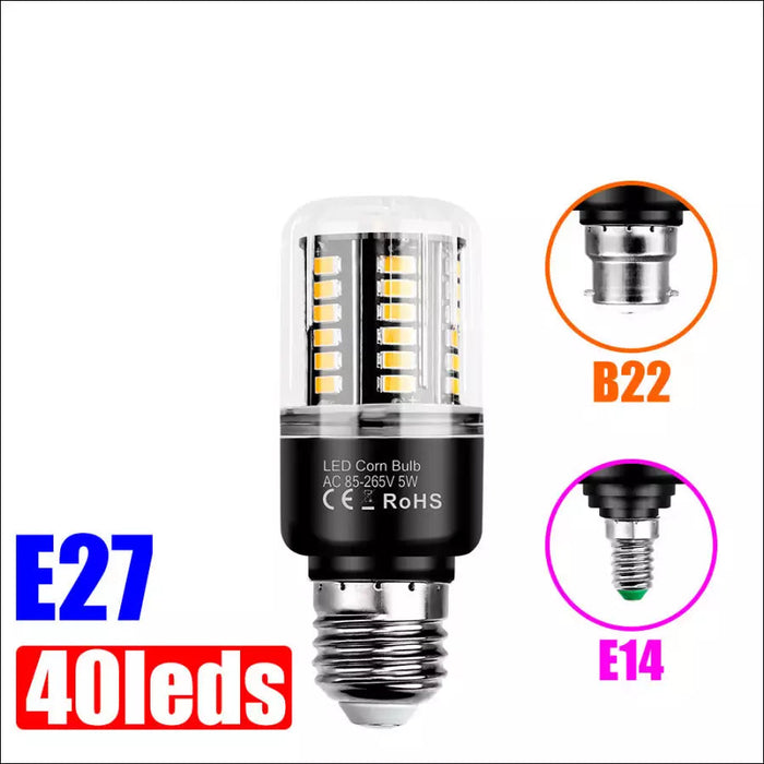 E27 Corn Light LED Bulb - 5W 40beads / E14 pure white -