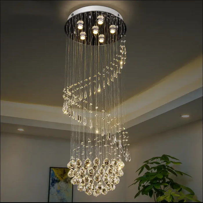 Duplex Staircase Long Rotating Spiral Crystal Chandelier -