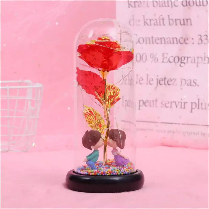 Enchanted Forever Rose Flower in Glass LED Light - Red kiss