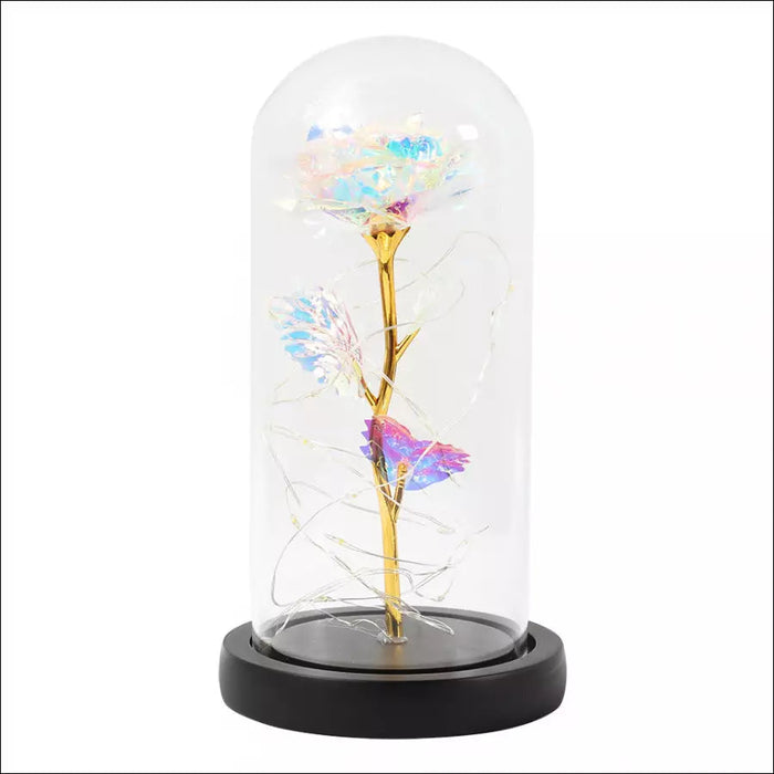 Enchanted Forever Rose Flower in Glass LED Light - White -