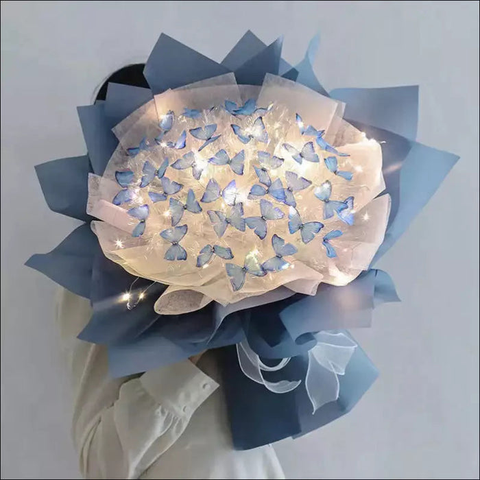 EternalBlooms - Butterfly LED Flower Bouquet Gift Set - Blue