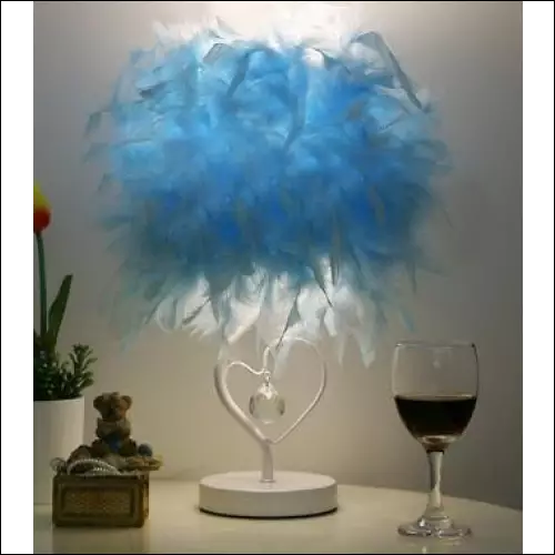 LED Feather Heart Wing Crystal Bedside Table Lamp - Blue /
