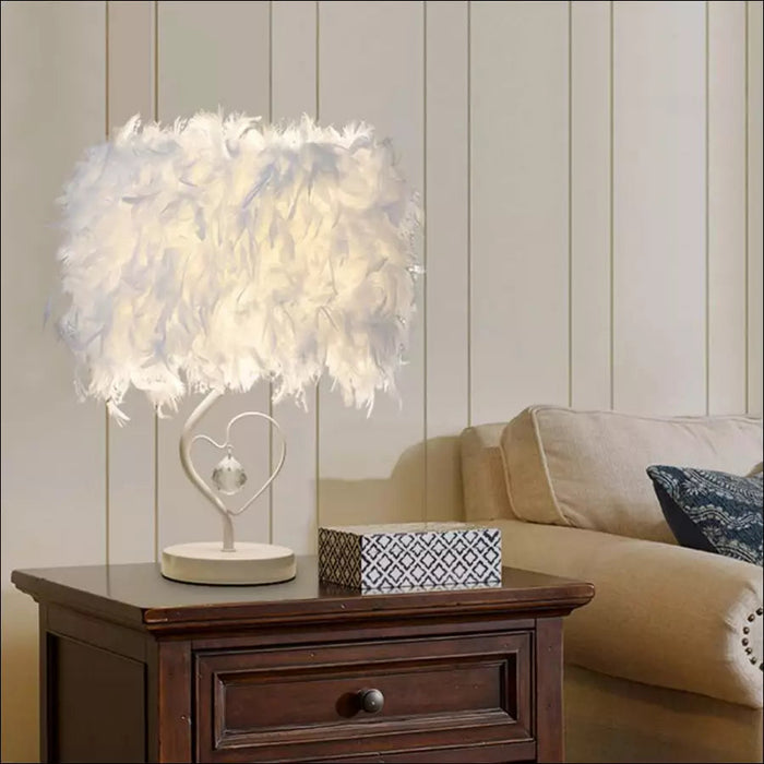 LED Feather Heart Wing Crystal Bedside Table Lamp -