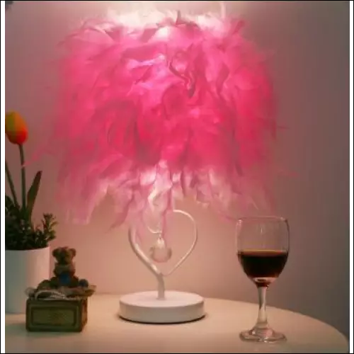 LED Feather Heart Wing Crystal Bedside Table Lamp - Pink /