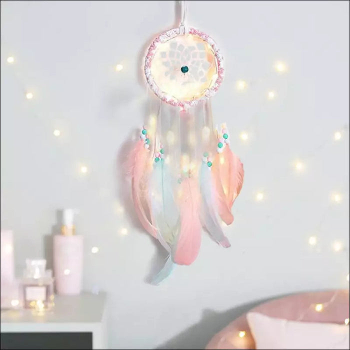 Handmade Sky Pink Wind Chimes Dream Catcher - Decorative