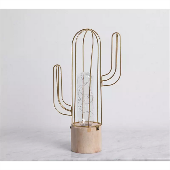 Iron Cactus Decorative Table Lamp - Gold - Piece