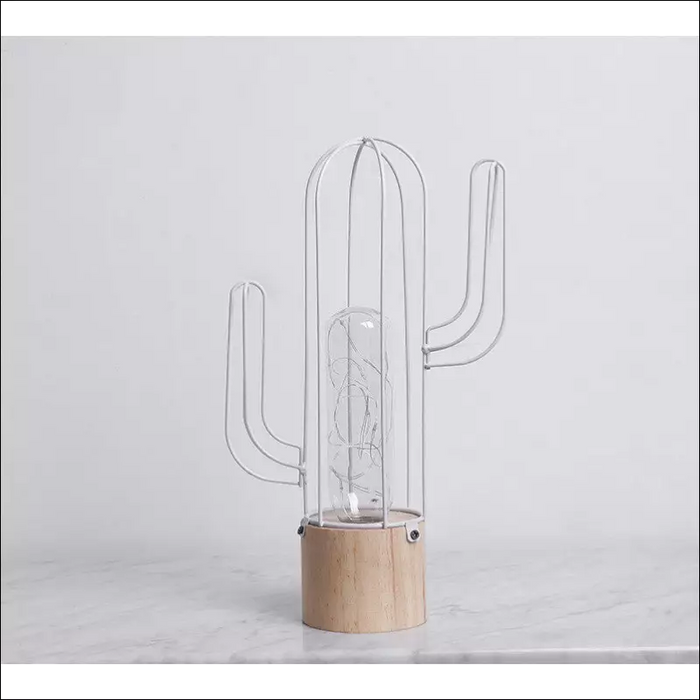 Iron Cactus Decorative Table Lamp - White - Piece