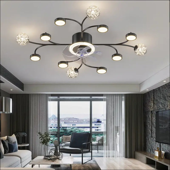 Modern Smart Bedroom Ceiling Fan Lamp - Black / 100x16cm -