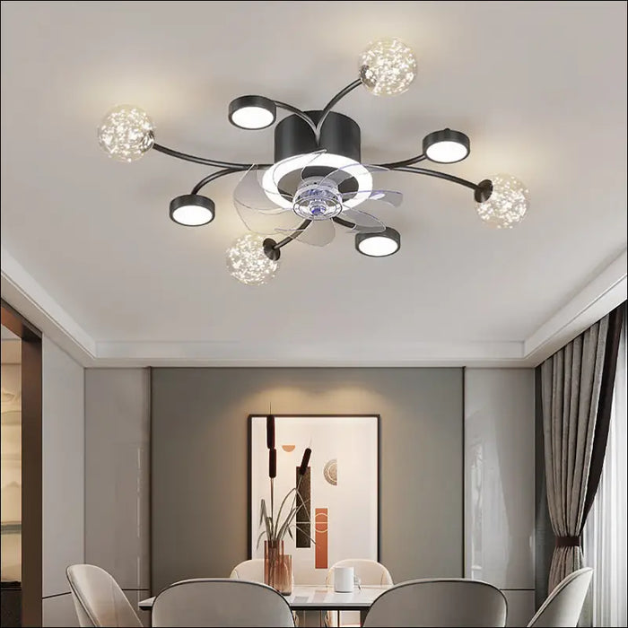 Modern Smart Bedroom Ceiling Fan Lamp - Black / 53x16cm -