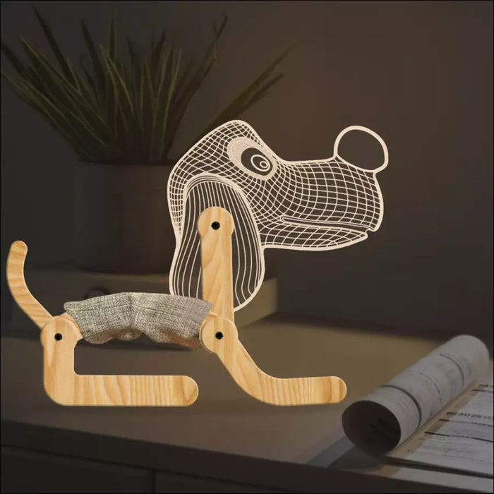Multiple Animals Foldable 3D Wooden Table Lamp - Dog / USB -