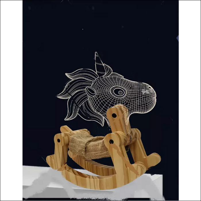 Multiple Animals Foldable 3D Wooden Table Lamp - Unicorn /