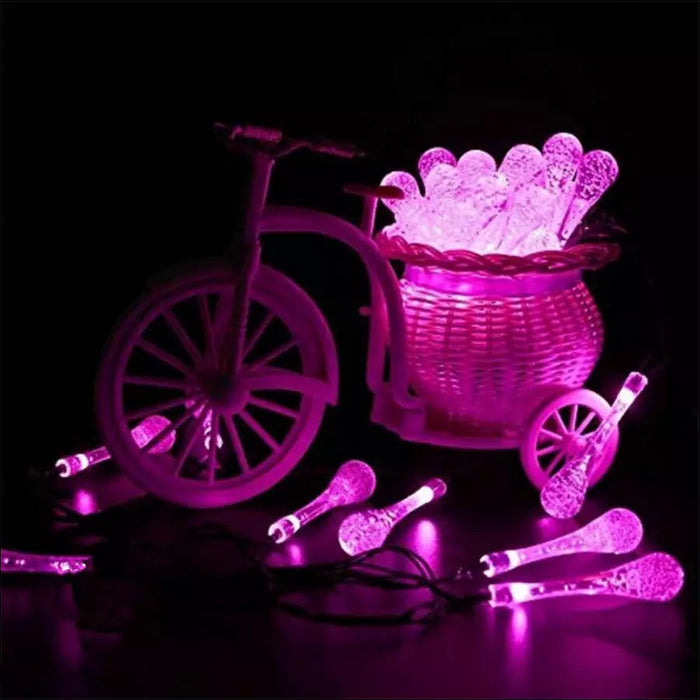 Outdoor Water Drops Fairy LED Lights - Pink - Decorative