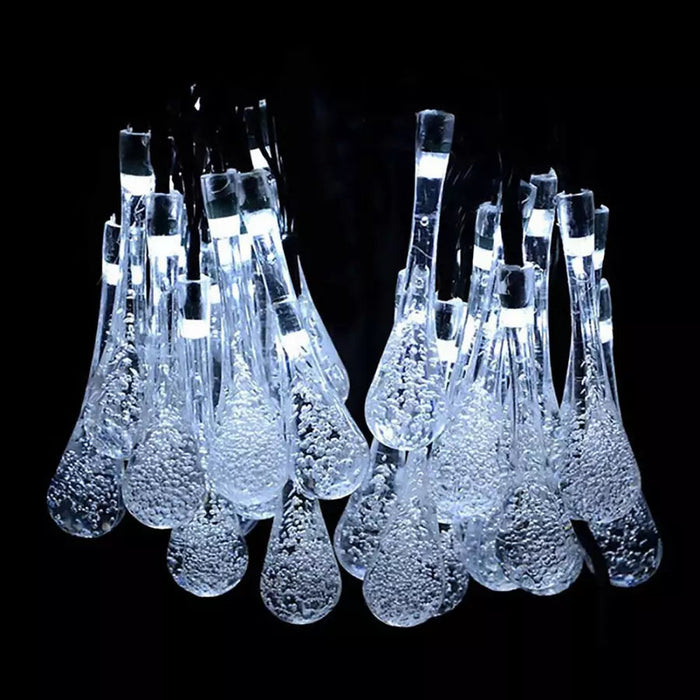 Outdoor Water Drops Fairy LED Lights - White - Decorative