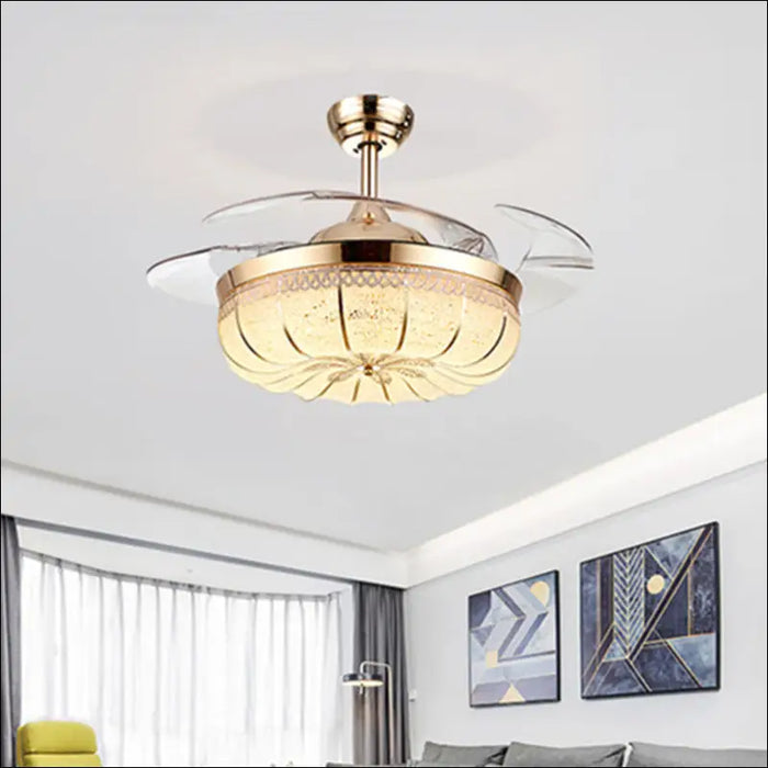 LED Pumpkin Frequency Conversion Ceiling Fan Light In Dining