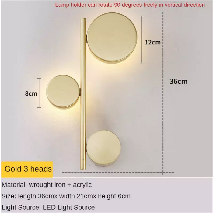 Quad lit Rotating Gold Wall Lamp - Gold3 heads - Decorative