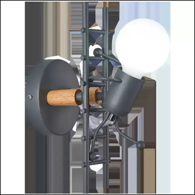 Retro LED Wrought Iron Climbing Stair Wall Lamp - Black -