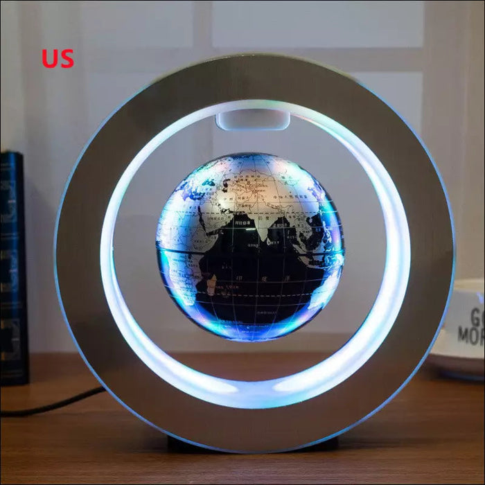 Round LED World Map Floating Globe - Black English US -