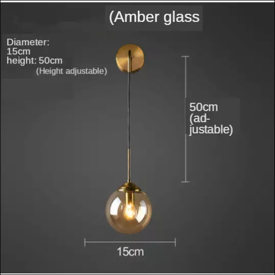 Shaded Glass Orb Wall Lamp - 1W amber glass - Decorative