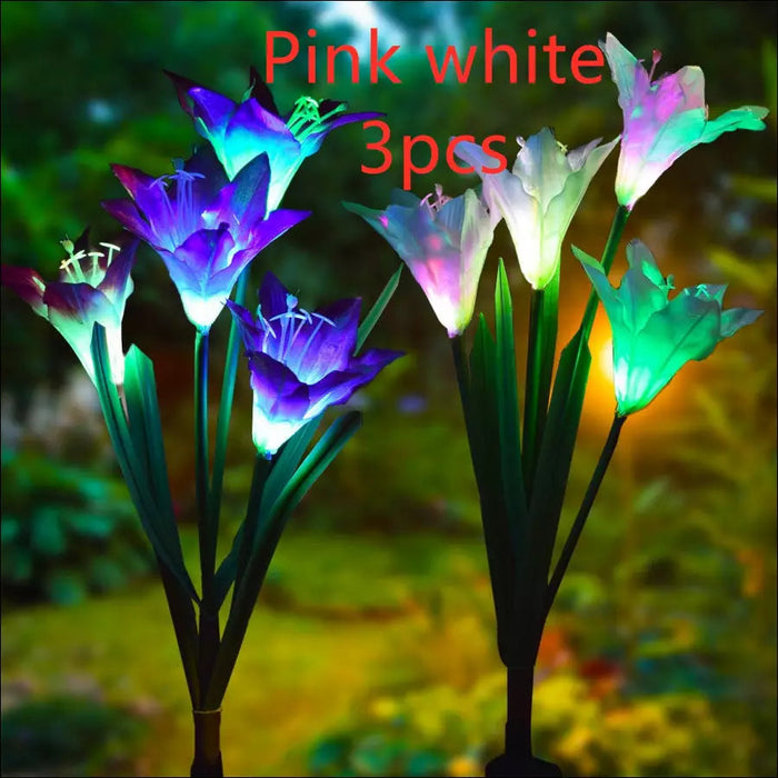 Solar Powered LED Lily Fairy Lights - Pink white 3pcs -