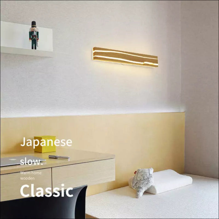 Solid Wood Striped LED Wall Lamp - Decorative Piece