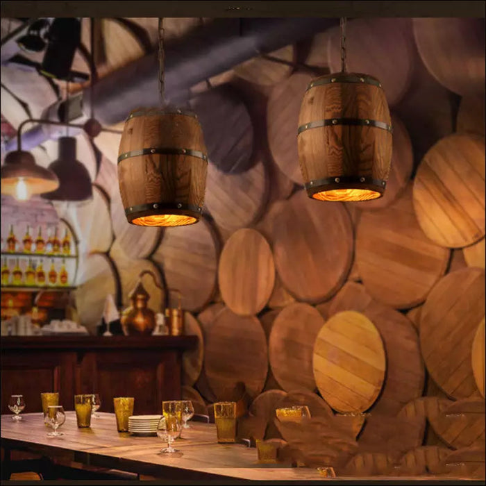 Wild West Wooden Barrel Bar Chandelier - Picture color /